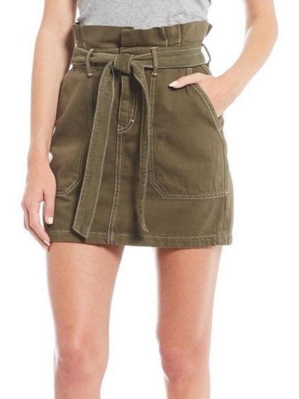 Free People Olive Green Splendor in the Grass Belted Skirt Size 6